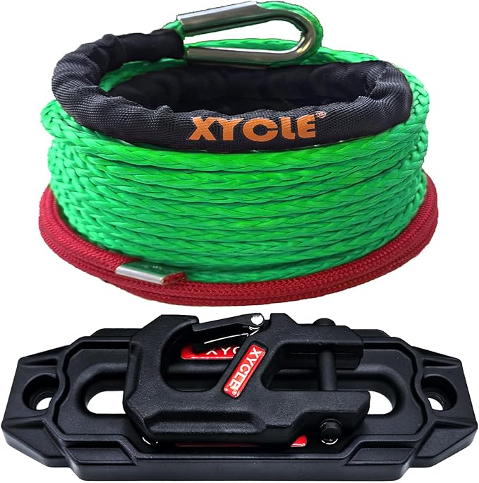 10" (254mm) Synthetic Rope Towing Winch Aluminum Cable Guide&Foldable Forged Trailer winches Hook kit, 1/2" x 70 Ft Synthetic Winch Cable Suitable for 10000-20000 LBs Electric Winch（Green）