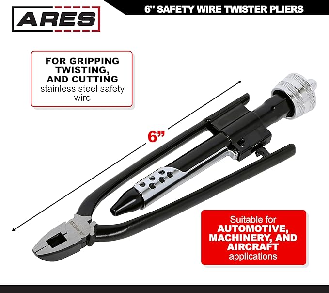 ARES 10011-6-Inch Safety Wire Twister Pliers – Durable Untwist Tool Grips, Twists, and Cuts Stainless Steel Safety Wire on Vehicles, Machinery, and Aircraft