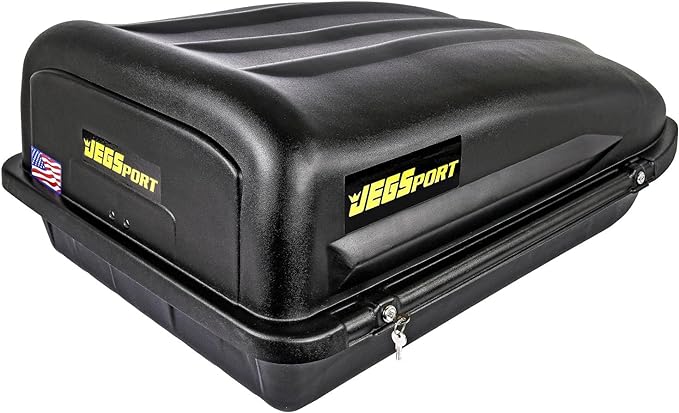 JEGS Rooftop Cargo Carrier for Car Storage - Small Roof Rack Cargo Carrier - Heavy Duty Weatherproof Storage - Made in USA - 10 Cubic Ft - 110 Lb Capacity - Zero Tool Easy Assembly - Aero Design