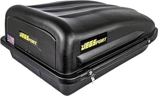 JEGS Rooftop Cargo Carrier for Car Storage - Small Roof Rack Cargo Carrier - Heavy Duty Weatherproof Storage - Made in USA - 10 Cubic Ft - 110 Lb Capacity - Zero Tool Easy Assembly - Aero Design