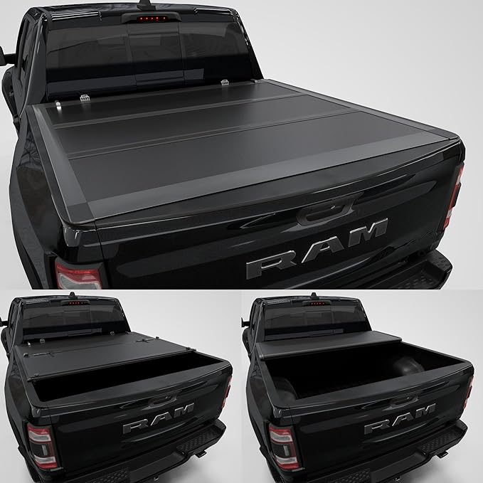 Low Profile Tri-fold Truck Bed Tonneau Cover Compatible with 2009–2026 Dodge Ram 1500 New Body Style Only (Excl. Classic Body) | 5'7" (67.4") Bed Without Ram Box | CFLPX011