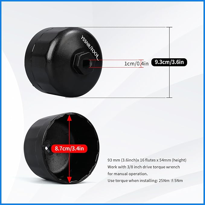 86.6mm 16 Flutes Oil Filter Wrench for Volvo and BMW With 86mm 16 Flutes Cartridge Style Oil Filter Housing Caps, Oil Filter Removal Tool For Changing Oil (black)