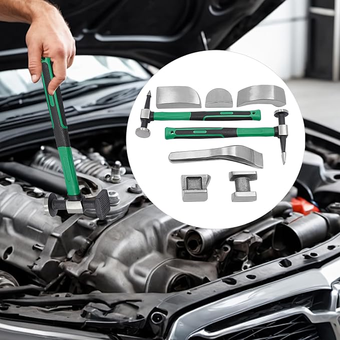 9-Piece Auto Body Hammer and Dolly Kit, Dent Repair Tool Set for Cars, No Panel Removal Needed, Protects Original Paint