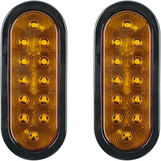 2Pcs 6" Oval LED Red Tail Trailer Light 12LEDs, IP65 Waterproof, Stop Brake Turn Signal Reverse marker, Surface Mount, For Bus Lorry Camper Boat Bus Truck RV Pickup Golf Cart Motorcycle