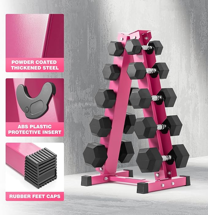 RitFit 5-650 LBS PVC Encased Hex Dumbbell Sets with Optional Rack for Home Gym, Hand weight with Chrome Handle for Strength Training, Workouts