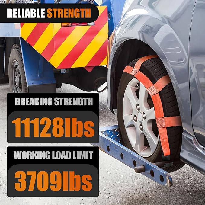 Nilight 2Pcs Tow Dolly Basket Straps with Flat Hook for 14”-19” Tires Car Heavy Duty Wheel 11128LBS Break Strength with 2 Axle for Trailer