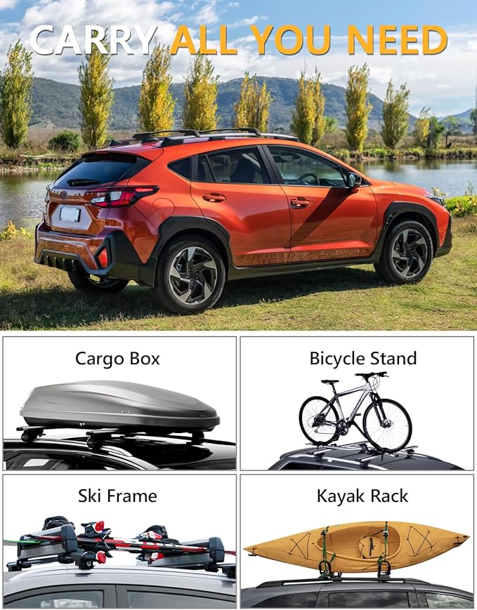 Tuyoung 330lbs All Aluminum Roof Rack Cross Bars Compatible with Subaru Crosstrek 2024 2025 2026 (Not for Wilderness) with Side Rails, Lockable Heavy Duty Roof Crossbars Rooftop Luggage Racks Carrier