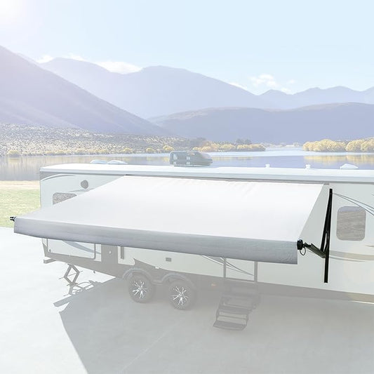 RecPro RV Awning Fabric Replacement Heavy Duty 16 oz. Weatherproof Vinyl | Universal Camper Awning Replacement for RV, Trailer, Motorhome | Solid White, 8' (Fabric 7'1")