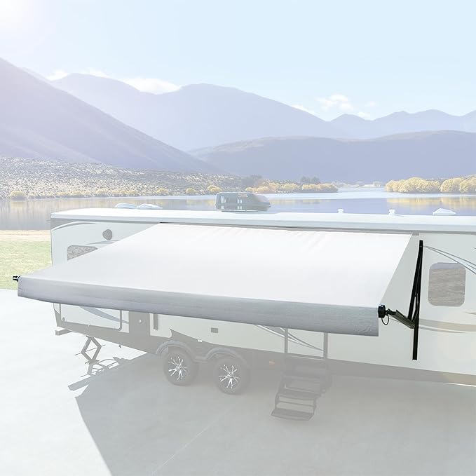 RecPro RV Awning Fabric Replacement | Universal Fit | 8-22ft Sizes | Heat Sealed Vinyl (16' - Actual Width 15' 1", Solid White)