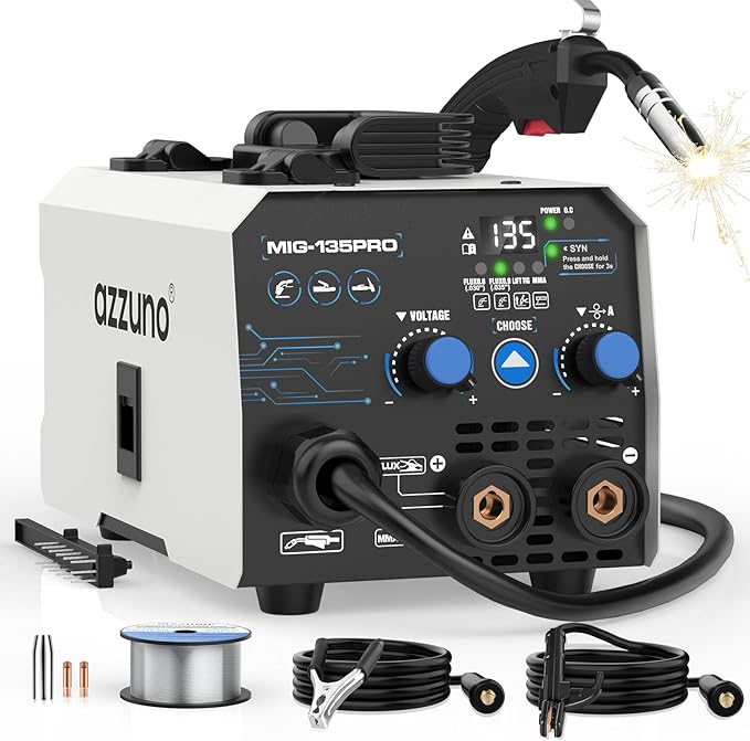 AZZUNO 135A MIG Welder 110v, 3 in 1 MIG Welder Machine Flux Core Welder/Lift TIG/Stick Welding Machine, Portable Wire Feed Welder, Gasless Welding Machine