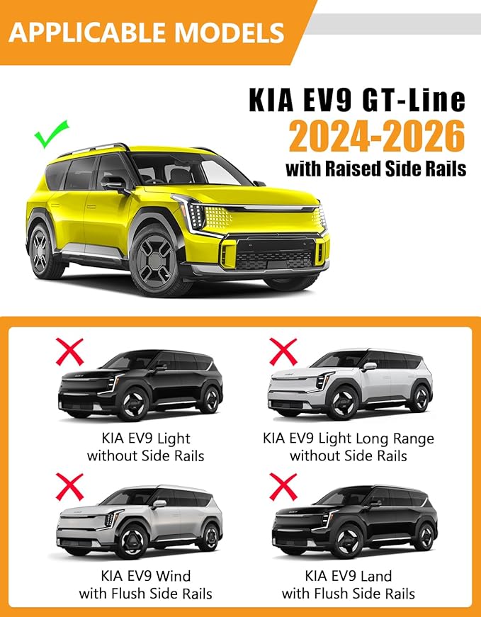 KINGGERI 300lbs Lockable Roof Rack Cross Bars Compatible with Kia EV9 2024-2026 GT-Line (Not for Wind & Land) with Raised Side Rails, Heavy Duty Aluminum Roof Rails Crossbars Luggage Accessories