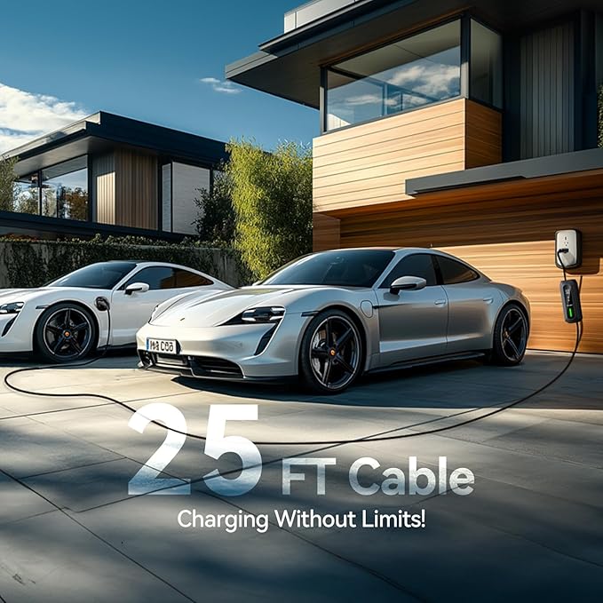TECKNET EV Charger Level 1&2, 16A Electric Car Charger with NEMA 6-20 Plug, NEMA 5-15 Adapter, 25FT Cable, J1772 Electric Vehicle Charging Equipment Compatible with All EV Models