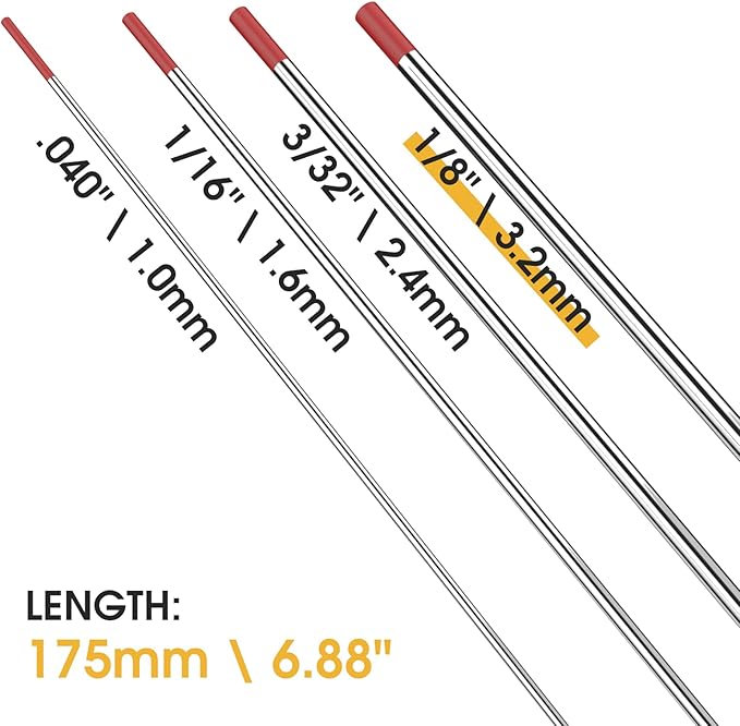 TOOLIOM TIG Tungsten Welding Tungsten Electrodes Tungsten 1/8" x 7" (Red,Ewth-2) 10-Pack