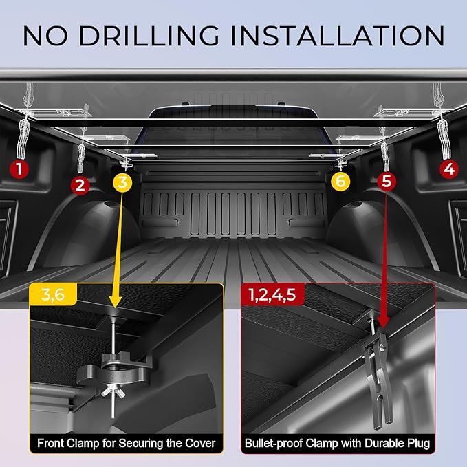 FPR Hard Tri Fold Truck Bed Cover Fits for 04-14 F-150 & 06-14 Mark LT 6.5FT Bed (78.8") Heavy-Duty Lock Hard Folding Drill-Free Tonneau Cover Waterproof Fiberglass Design & Anti-Theft Security