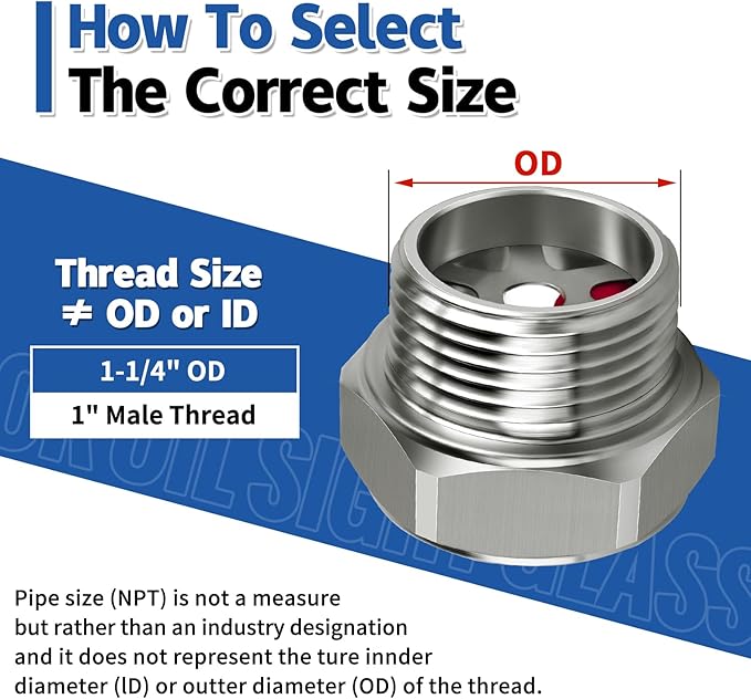 1'' NPT Male Hex Head Stainless Steel Oil Sight Glass Liquid Level Gauge Oil Indicator Window Hydraulic Tank Sight Glass For Pump Air Compressor Gearbox (1'' NPT Male)