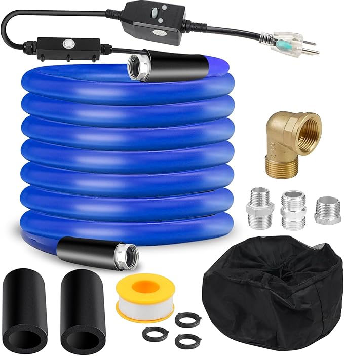 BHB Upgraded 75 FT Heated Water Hose 5/8" ID Compatible with RV -45 ℉ Antifreeze Energy Saving Thermostat RV Accessories, with 4 Types of Adapters