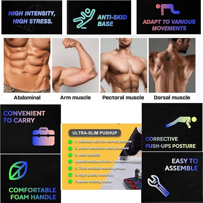 Home Workout Equipment Multi-Functional Pushup Stands System Fitness Floor Chest Muscle Exercise Professional Equipment Burn Fat Strength Training Arm Men & Women Weights