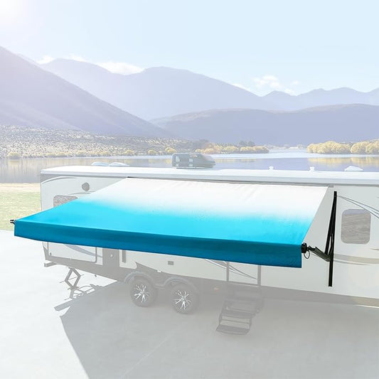 RecPro RV Awning Fabric Replacement Heavy Duty 16 oz. Weatherproof Vinyl | Universal Camper Awning Replacement for RV, Trailer, Motorhome | Blue Fade, 16' (Fabric 15'1")