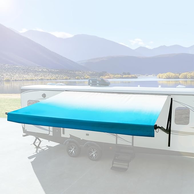 RecPro RV Awning Fabric Replacement Heavy Duty 16 oz. Weatherproof Vinyl | Universal Camper Awning Replacement for RV, Trailer, Motorhome | Blue Fade, 11' (Fabric 10'1")