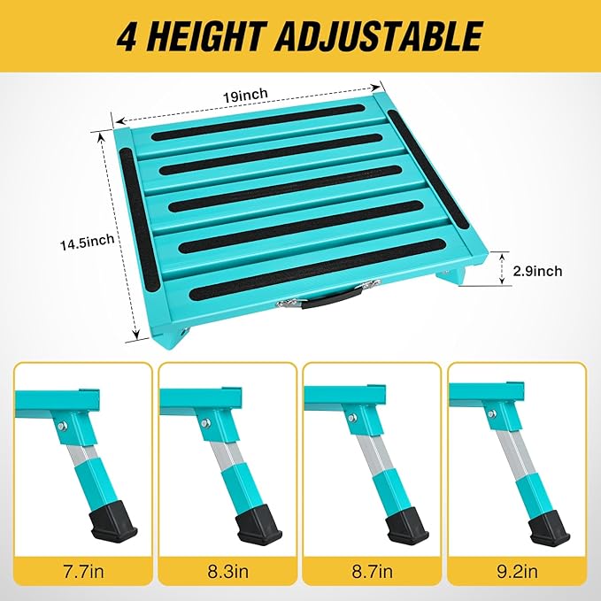 Nilight RV Step Stool Aluminum Folding Platform Steps 19x14.5 RV Steps 4 Levels Adjustable Heavy Duty Step Stool with Anti-Slip Surface Rubber Feet Portable Handle 500lb for Camper Trailer,Mint Green