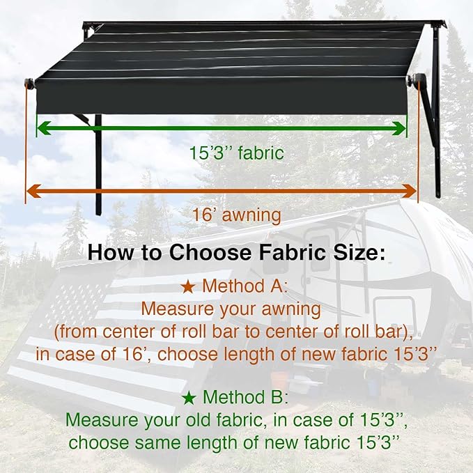 Leaveshade RV Awning Fabric Replacement Camper Trailer Awning Fabric Super Heavy Vinyl Coated Polyester 15'3''(Fit for 16' Awning)- Black Wave