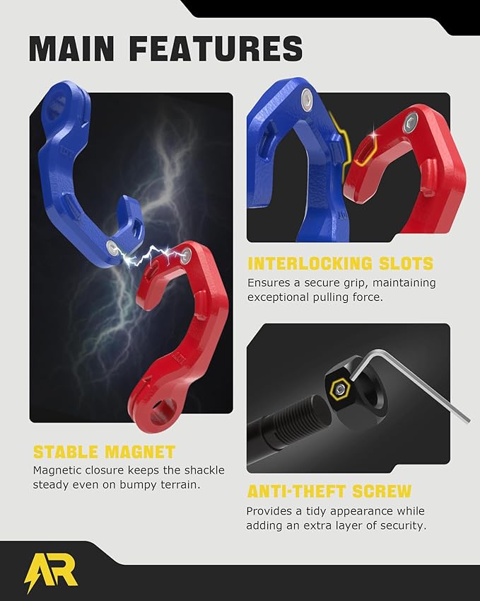 D Ring Shackles, 3/4" Separate Shackles with 7/8" Pin, Heavy Duty Recovery Shackle 57320lbs Break Strength, 4x4 Off-Road Recovery Towing Winch Shackles for Trucks, Red Blue 2-Pack