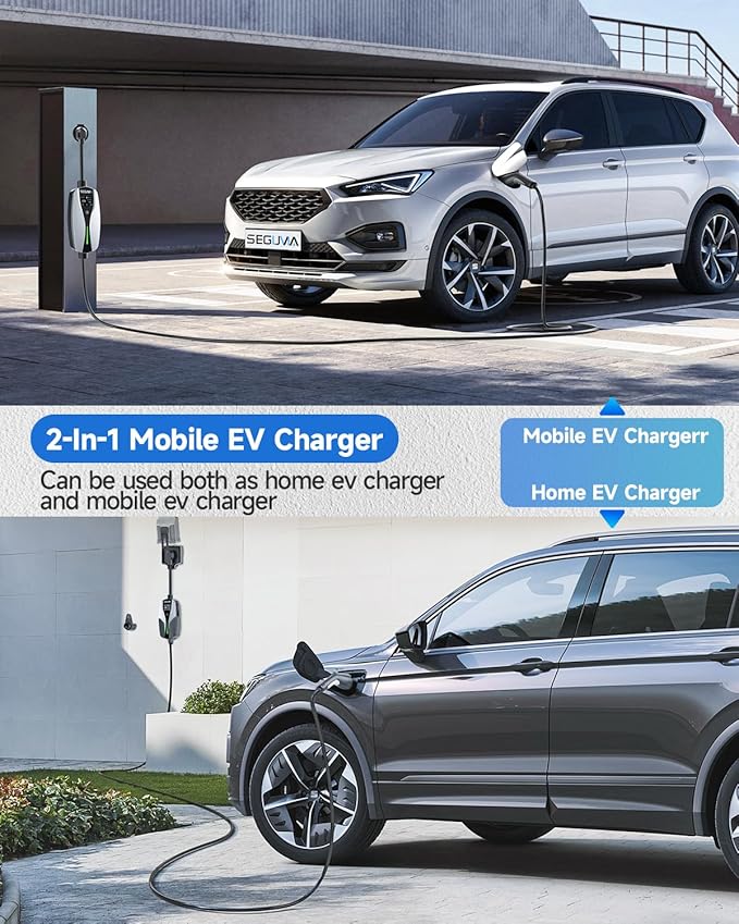 Level 2 EV Charger(32A, 240V, NEMA 14-50 Plug), Portable Electric Car Charger with 25ft Extension Cable, Adjustable Current, Home Outdoor Level 2 Mobile Electric Vehicle Charging Station