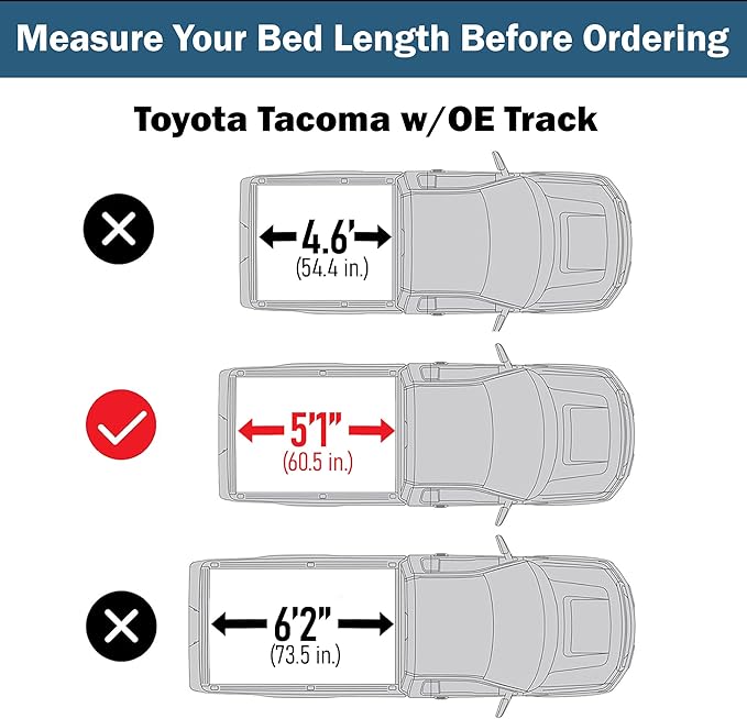 Low Profile Tri-fold Truck Bed Tonneau Cover Compatible with 2016–2023 Toyota Tacoma | 5'1" (60.5") Bed | CFLPX021