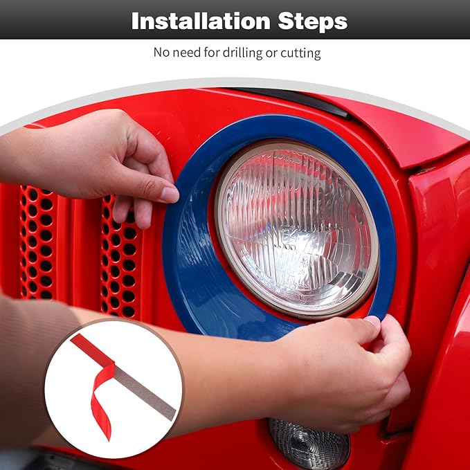 CheroCar for JK Mesh Grille Grill Insert & Headlight Cover Trim Exterior Accessories for Jeep Wrangler JK 2007-2017,Blue…