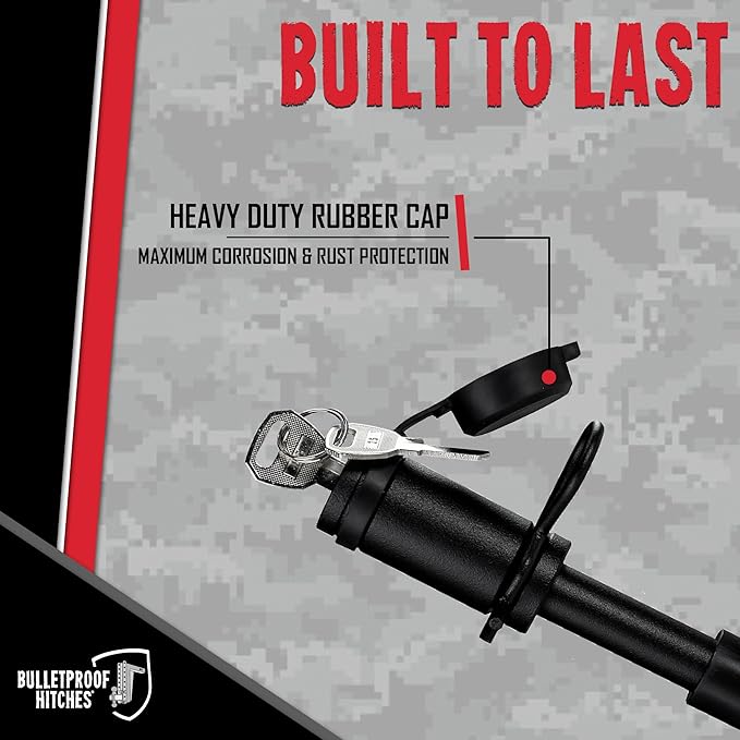 BulletProof Hitches - 5/8" Trailer Hitch Locking Pins - Universal Fit, Stainless Steel, Weather Resistant Rubber Cap - Black, 2 Pack