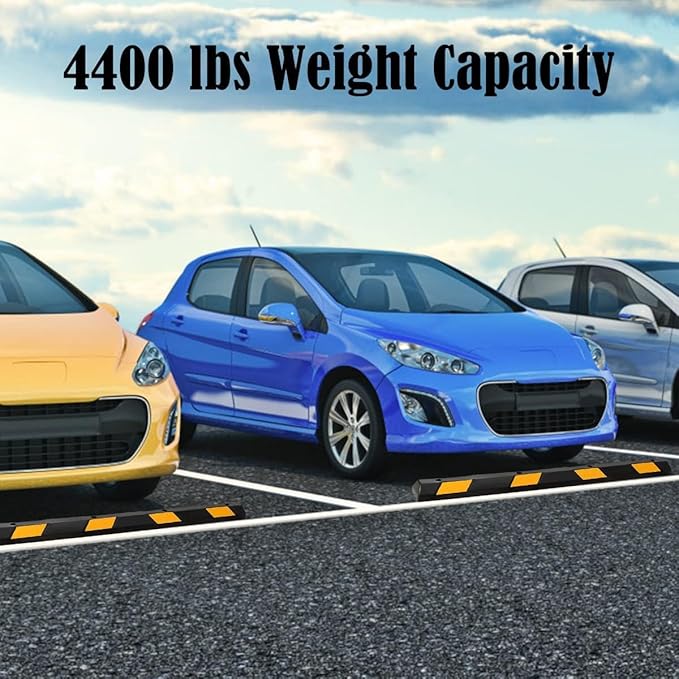 Goplus Parking Block, 72” Rubber Parking Bumpers with 8 High Reflective Yellow Safety Stripes, Heavy Duty Parking Target, Garage Wheel Stoppers Parking Curb for Car, Truck, RV and Trailer (4 Pack)