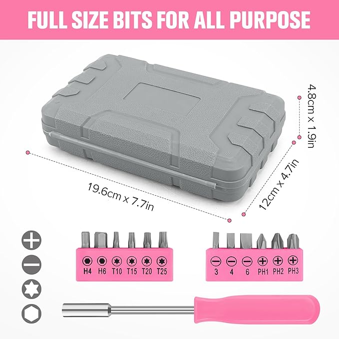 24 Piece Small Tool Kit for Men and Women, Mini Hand Tool Set with Storage Box for Home, DIY, Office, Garage(Pink)