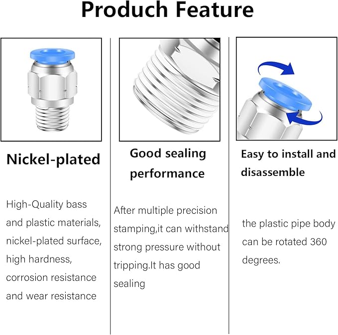 12mm Push to Connect Fittings Air Fittings,CEKER 12mm x 1/4" NPT Male Thread Air Lines Quick Connect Fittings Pneumatic Fitting 12mm Tubing Fitting Push in Connector Air Hose Fittings 10Packs