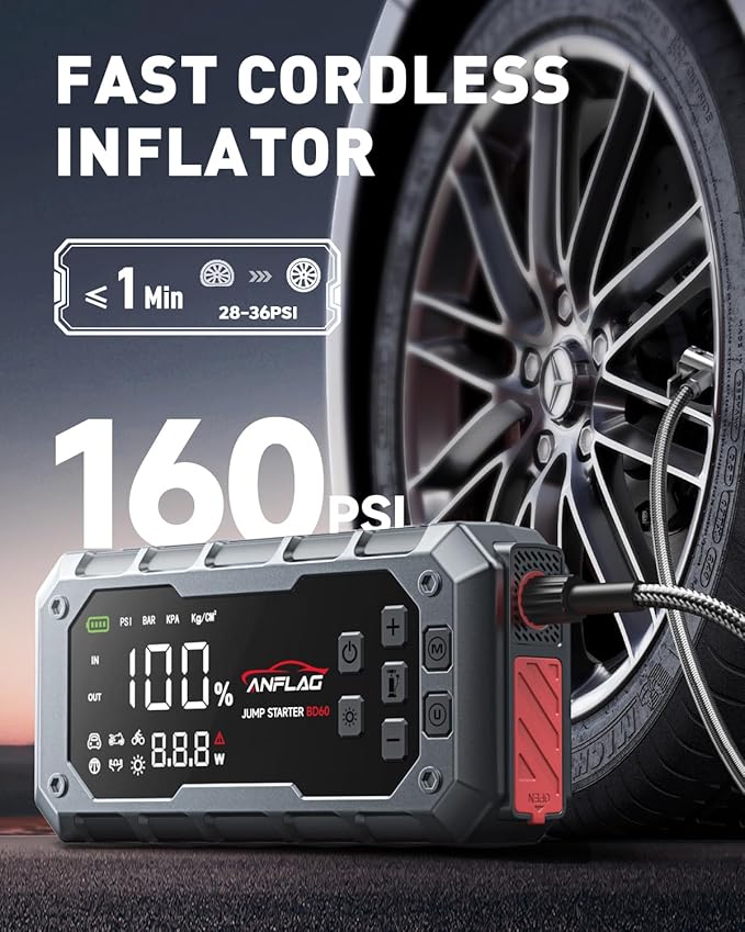 10-in-1 Car Jump Starter with Air Compressor, 8000A 160PSI Jump Starter Jump Box(All Gas/14L Diesel), PD65W Charging Battery Jumper Starter Portable Jumper Cable with 160W DC, Gloves, Lights