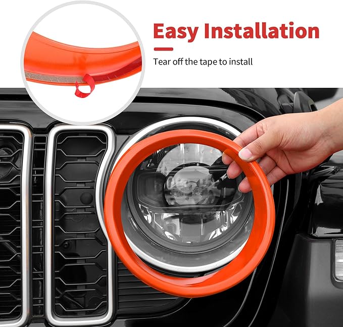 Front Grille Grill Insert+Headlight Turn Light Cover Trim Compatible with 2024-2025+ Jeep Wrangler JL JLU & Gladiator JT Exterior Accessories,Not Fit for JL Sport & Sports (Orange)