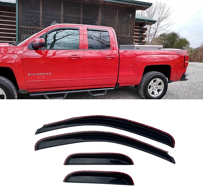 Rainproof Sunproof Side Window Wind Deflector, 4pcs in Channel Protective Replacements Rain Guards Set,Window Visor fit for 2014-2018 Chevrolet Silverado/GMC Sierra 1500/2500HD/3500HD 194528