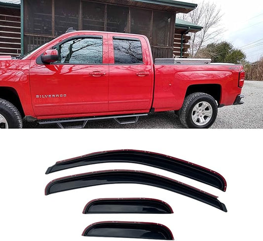 Rainproof Sunproof Side Window Wind Deflector, 4pcs in Channel Protective Replacements Rain Guards Set,Window Visor fit for 2014-2018 Chevrolet Silverado/GMC Sierra 1500/2500HD/3500HD 194528