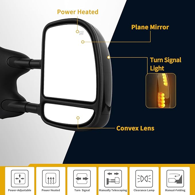 DWVO Side Towing Mirrors Compatible with 1999-2007 Ford F250 F350 F450 F550 Super Duty, 2001-2005 Ford Excursion, Tow Mirror with Manual Folding Telescoping, Pair Set