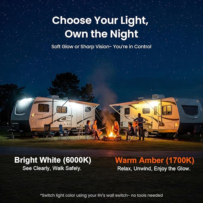 Safoner Aluminum LED RV Porch Light Exterior Oval- 1400LM Bright White & Amber Switchable Lighting, IP67 Waterproof Exterior Fixture- 12V Outdoor Light for Travel Trailer, Camper, Motorhome (White)