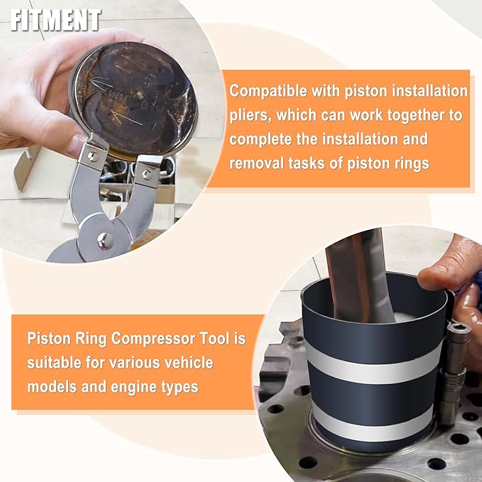 Piston Ring Compressor with Piston Installer Plier,Car Engine Compress Piston Ring Removal Installer Kit, Adjustable Size 2 Inch to 7 Inch Diamete