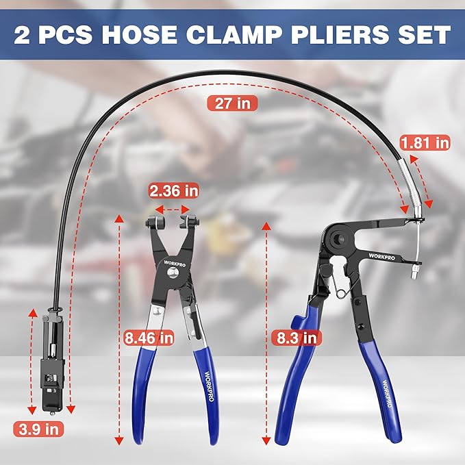 WORKPRO 2-Piece Hose Clamp Pliers Set, 27" Flexible Hose Clamp Plier & Flat Band Hose Pliers Removal Tool for Car Coolant Hose, Water Pipe