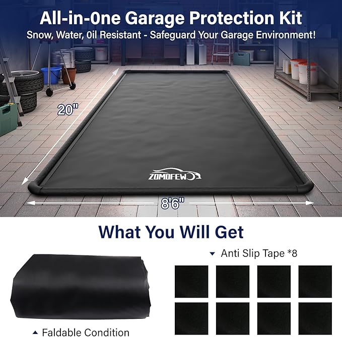 Garage Car Mat, 8'6" x 20' Non-Slip Garage Floor Mat, Heavy Duty Waterproof Containment Mat for Snow Ice Water and Mud