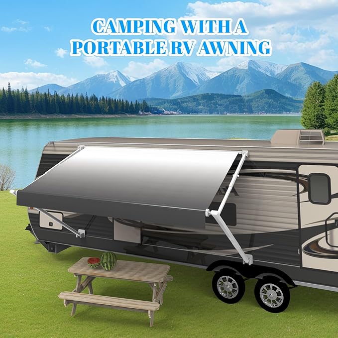 RV Awning Fabric Replacement,Camper Trailer Motorized Awning Replacement for Motorhome,Heavy Duty Weatherproof 18.5oz Outdoor Vinyl RV Canopy 17'(Fabric 16'2") Grey Fade