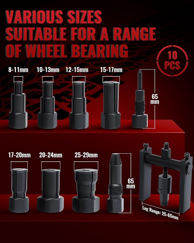 Motorcycle Wheel Bearing Puller Set, 10 Piece Blind Hole Bearing Puller Tool Kit for Removing Motorcycle Bearings, 8-25mm Motorcycle Wheel Inner Bearing Removal Tool Set