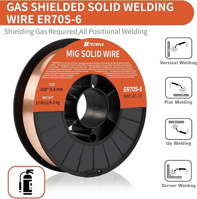 Solid MIG Welding Wire ER70S-6 0.30 Inch 10LB Spool - Low Spatter Carbon Steel Gas Shielded Wire with High Feedability ABS Spool for All Position Welding