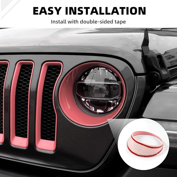 Grille Grill Insert+Headlight Turn Light Cover Compatible with 2018-2023 Jeep Wrangler JL JLU Sport/Sport S Only,Not for Sahara,Rubicon 4xe(Pink)