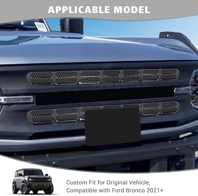 Jimen for Bronco Grille Inserts, 6 Pack Front Mesh Grill Cover Guard Exterior Trim Accessories Compatible with Ford Bronco 2021-2024 (Glossy Black)