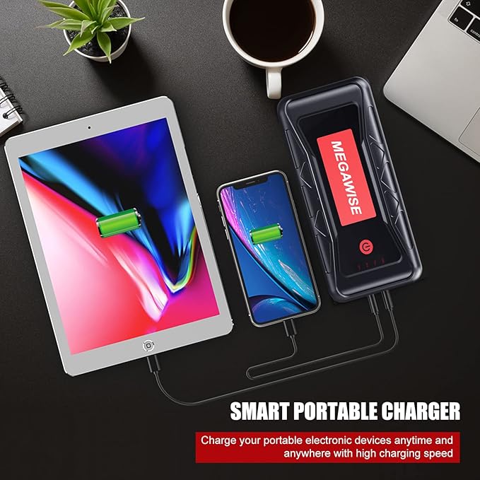 MEGAWISE 2500A Peak 21800mAh Car Battery Jump Starter (up to 8.0L Gas/6.5L Diesel Engines) 12V Portable Power Pack Auto Battery Booster with Dual USB Outputs