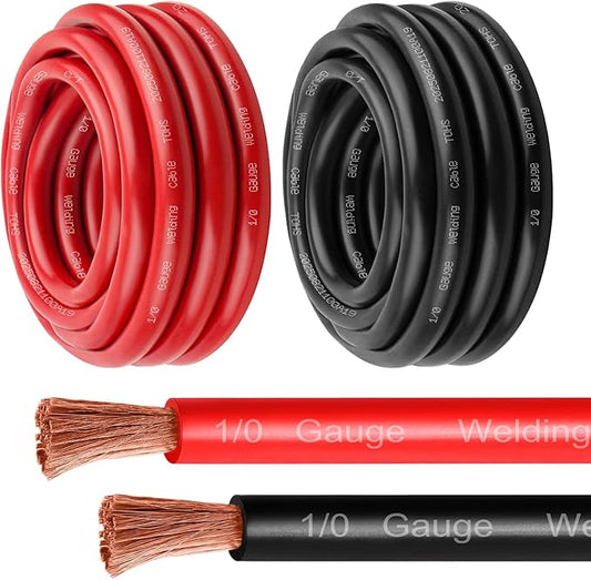 1/0 Gauge Battery Cable - 15FT Red + 15FT Black 1/0 AWG Welding Cable Flexible Stranded Oxygen-Free Pure Copper Wire for Automotive, Battery, Inverter, Solar, Marine and Generator