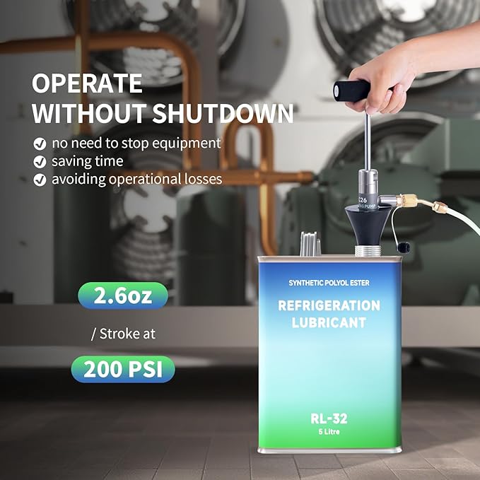 WATNOVA Refrigeration Oil Charging Pump, 200PSI Non-Stop Operation, 2.6oz/Stroke, Universal for All Oil Types w/ 1.5M Hose & Backflow Prevention (1/2.5/5 Gal Tanks)
